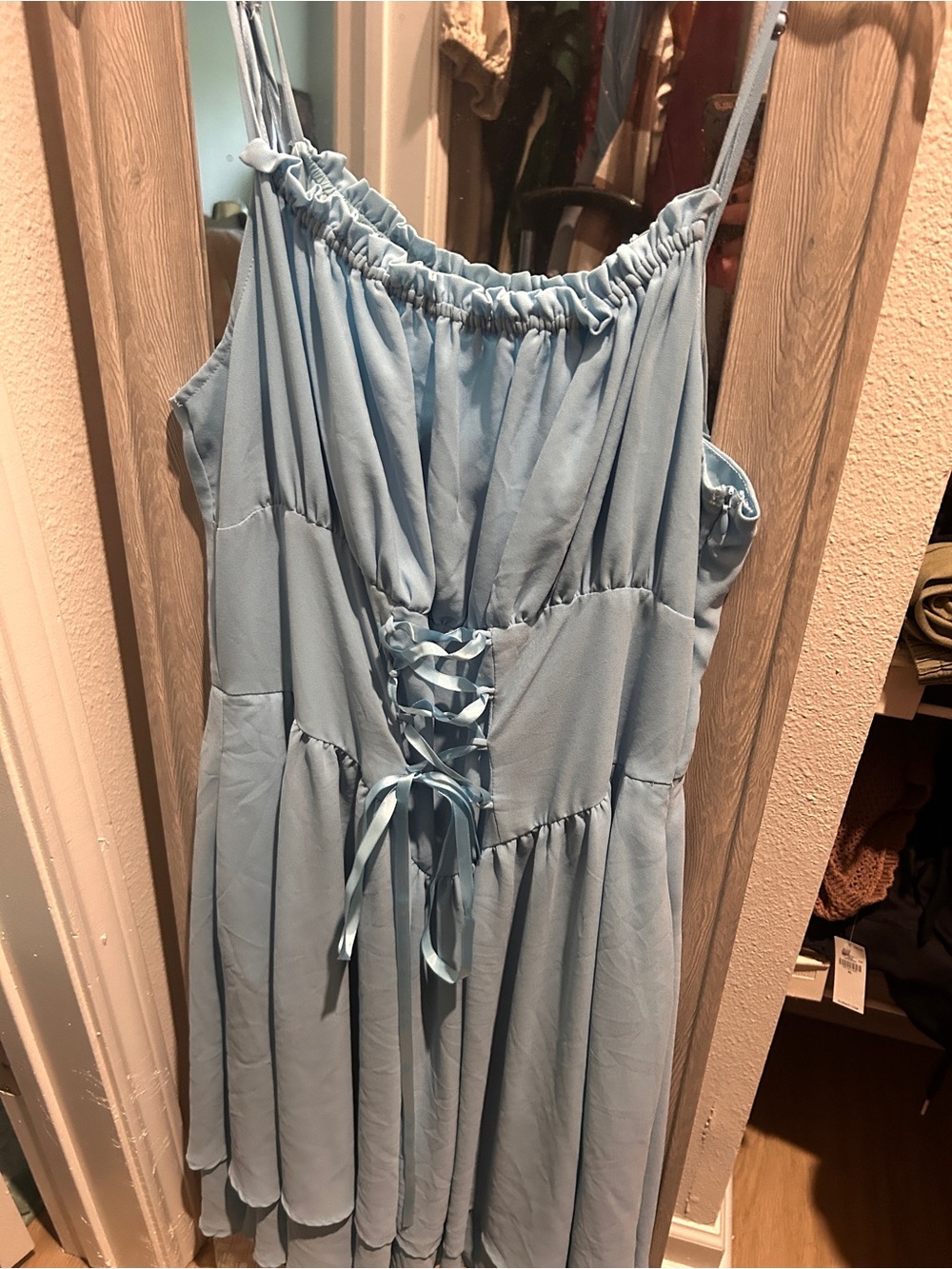 Light Blue Spaghetti Strap Lace-Up Corset Sundress